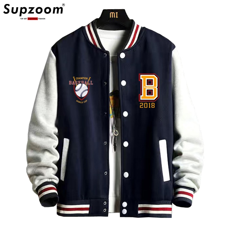 Supcoom 새로운 도착 편지 리브 슬리브 코튼 패션 로고 싱글 브레스트 캐주얼 폭격기 야구 재킷 느슨한 카디건 코트